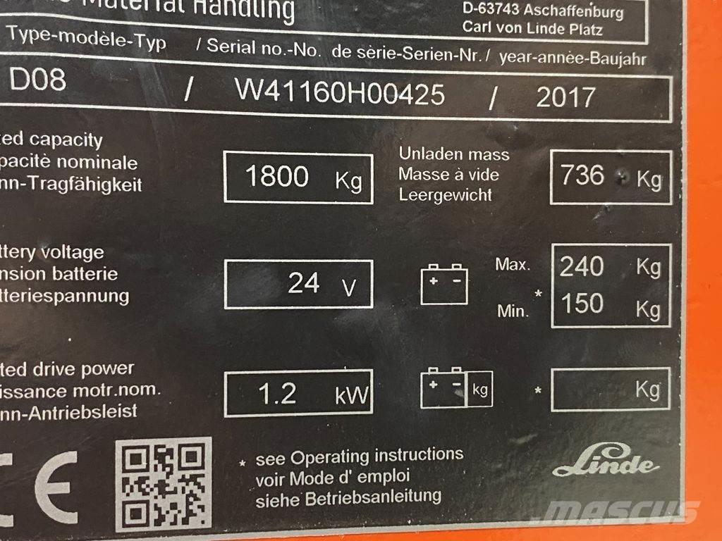 Linde D08 Ручные штабелёры с электроподъёмом