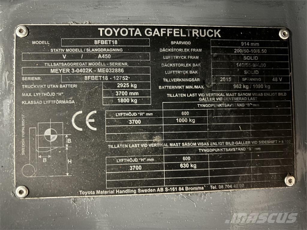 Toyota 8FBET18 Электропогрузчики