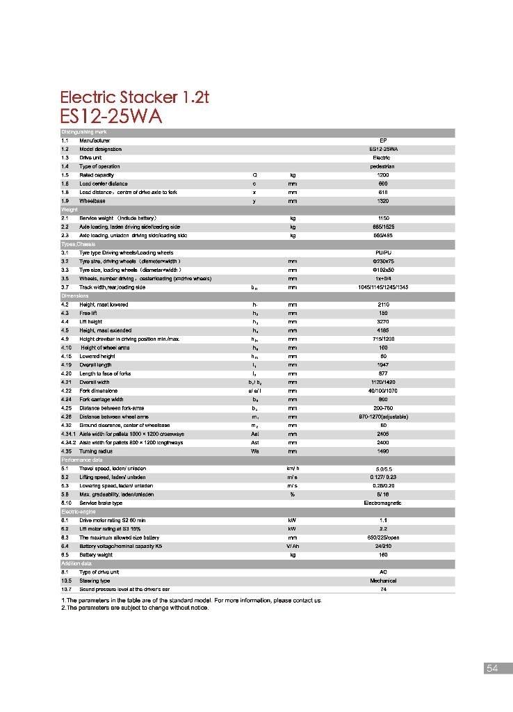 EP ES12-25WA Ручные штабелёры с электроподъёмом