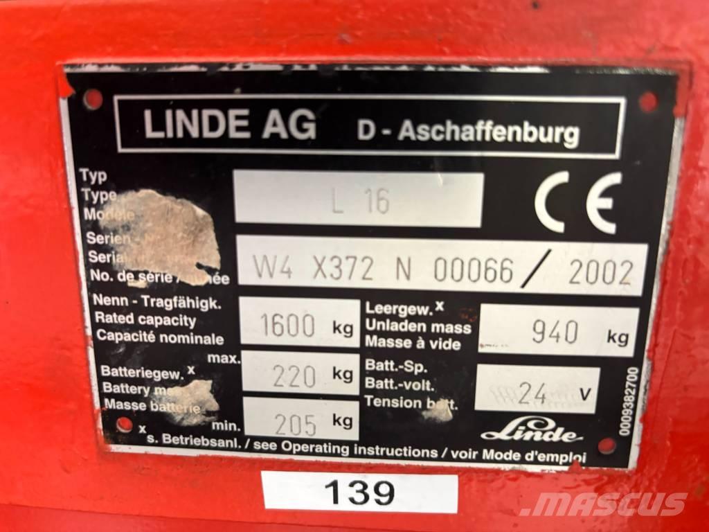 Linde L16 Ручные штабелёры с электроподъёмом
