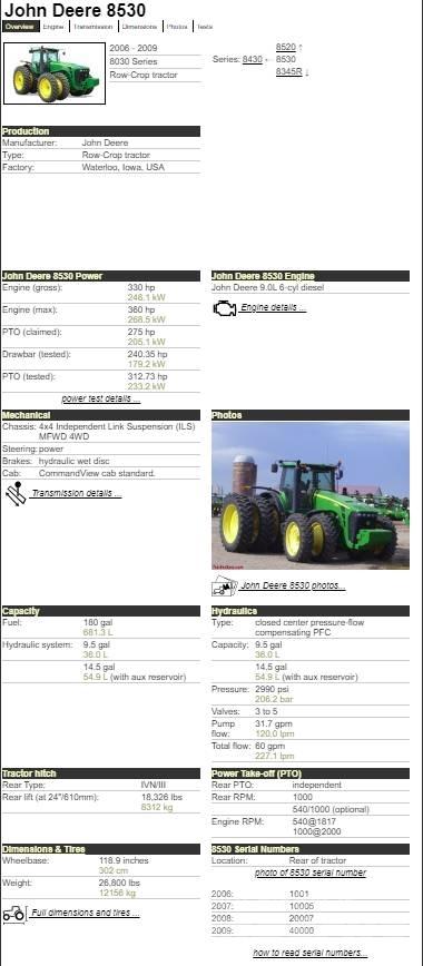 John Deere 8530 Трактора