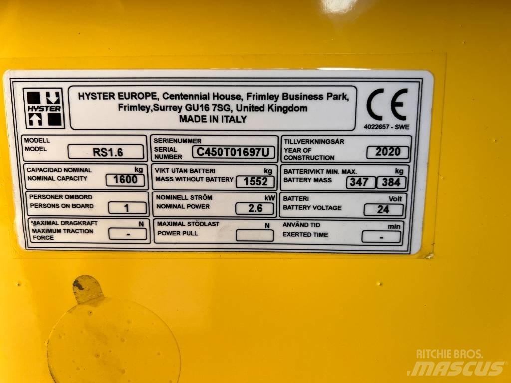 Hyster RS1.6 Самоходные электроштабелёры