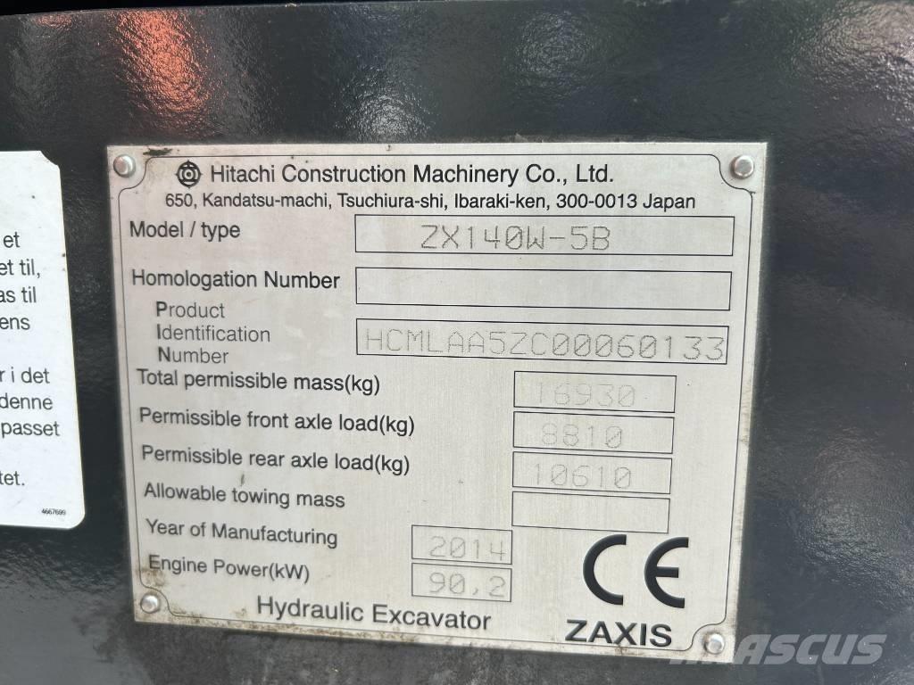 Hitachi ZX140W-5B Колёсные экскаваторы