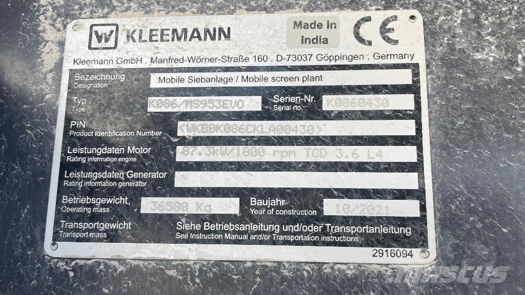 Kleemann 953 Сортировочные установки