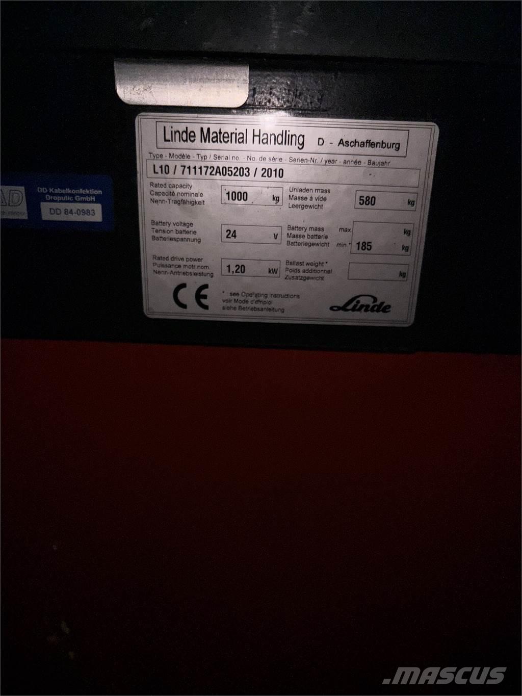 Linde L10 defekt Ручные штабелёры с электроподъёмом