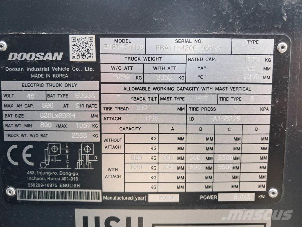 Doosan B18T-7 PLUS Электропогрузчики