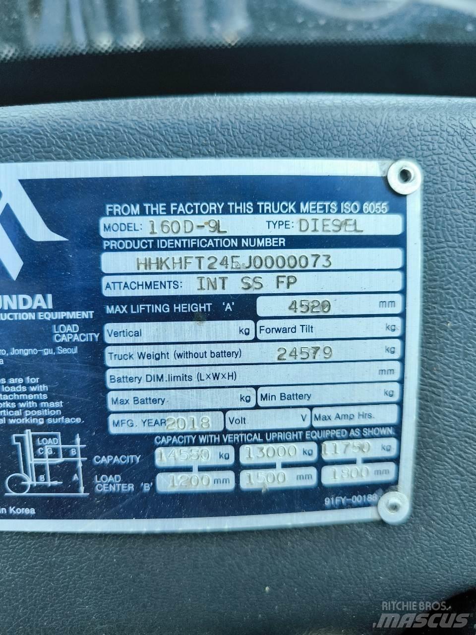 Hyundai 160D-9L Прицепные вилочные погрузчики