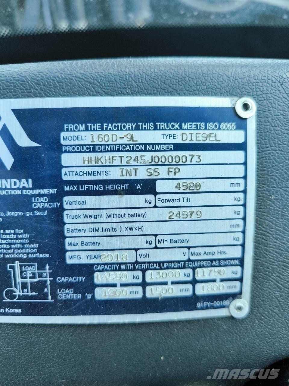 Hyundai 160D-9L Прицепные вилочные погрузчики