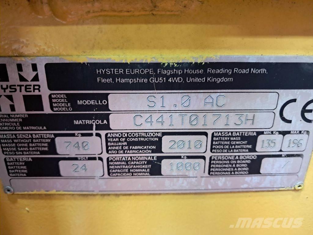 Hyster S1.0 AC Ручные штабелёры с электроподъёмом