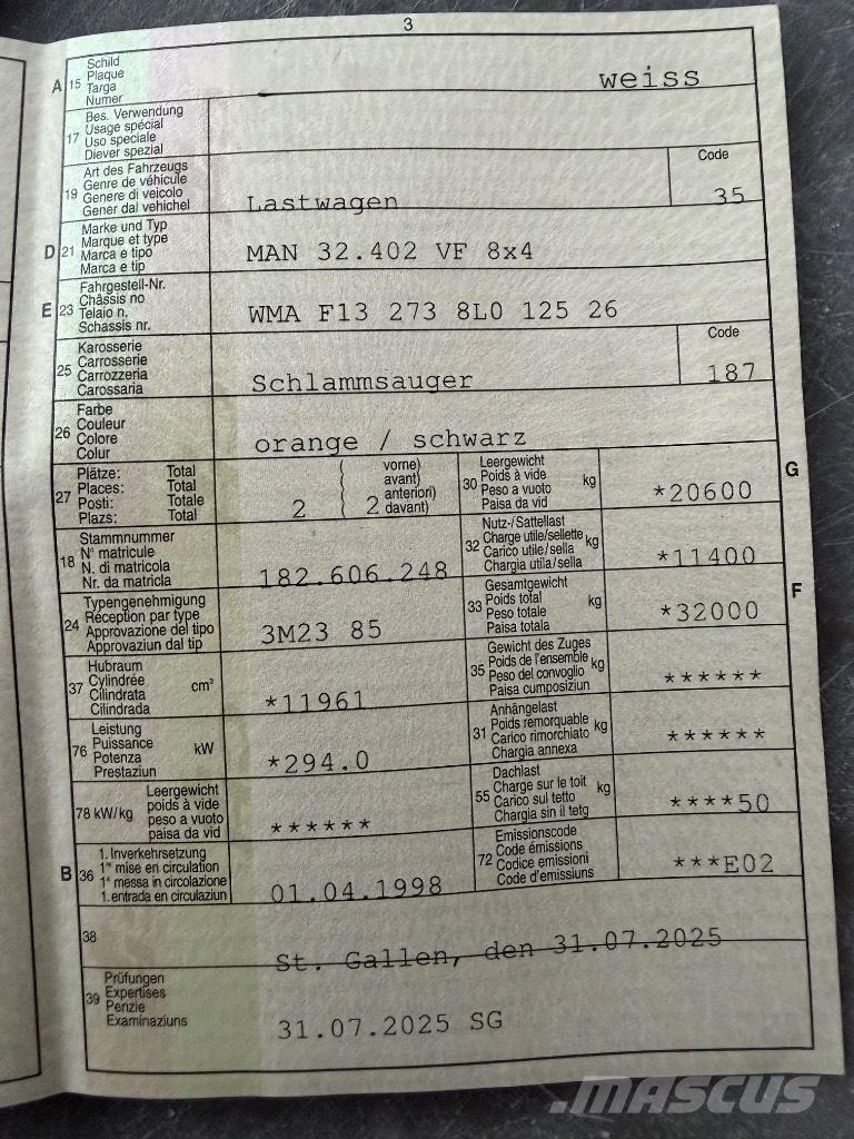 MAN 32.402 VF 8x4 Ассенизаторские машины