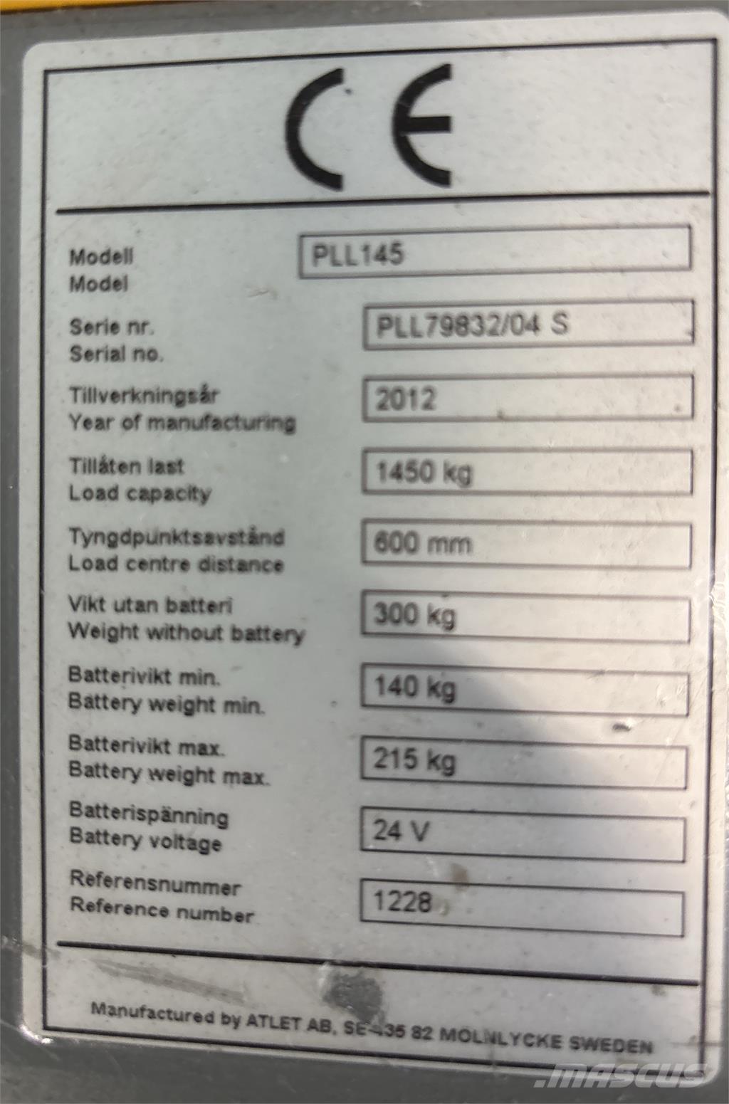 Atlet PLL145 Ручные штабелёры с электроподъёмом