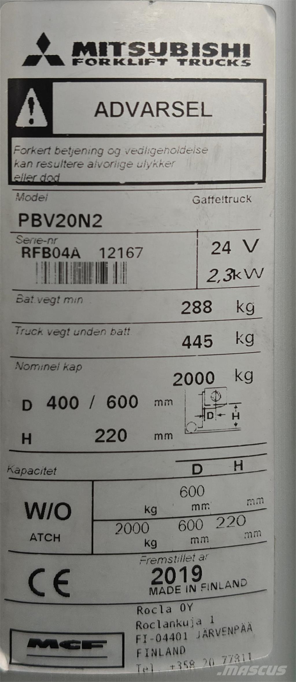 Mitsubishi PBV20N2 Электрокары