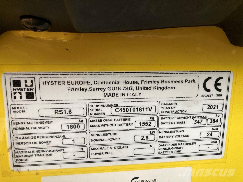 Hyster RS 1.6 IL Самоходные электроштабелёры