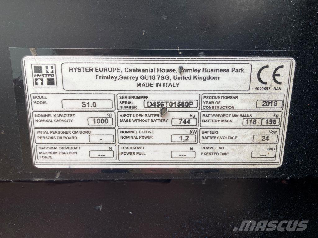 Hyster S 1.0 Ручные штабелёры с электроподъёмом