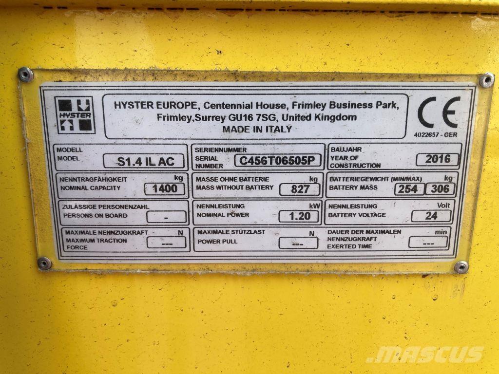 Hyster S 1.4 IL Ручные штабелёры с электроподъёмом