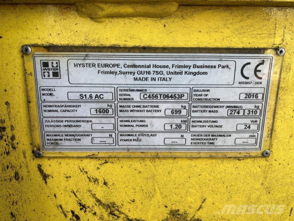 Hyster S 1.6 AC Ручные штабелёры с электроподъёмом