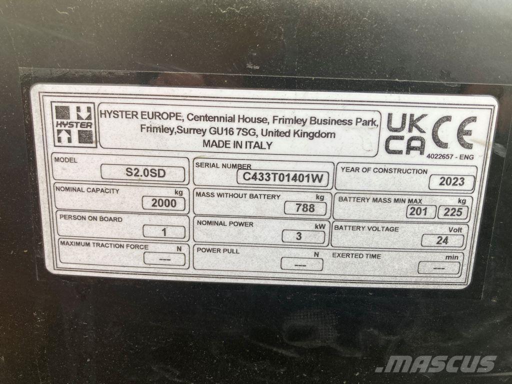 Hyster S 2.0SD Ручные штабелёры с электроподъёмом