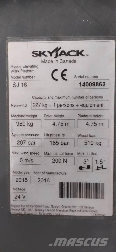 SkyJack SJ 16 Вертикальные мачтовые подъемники