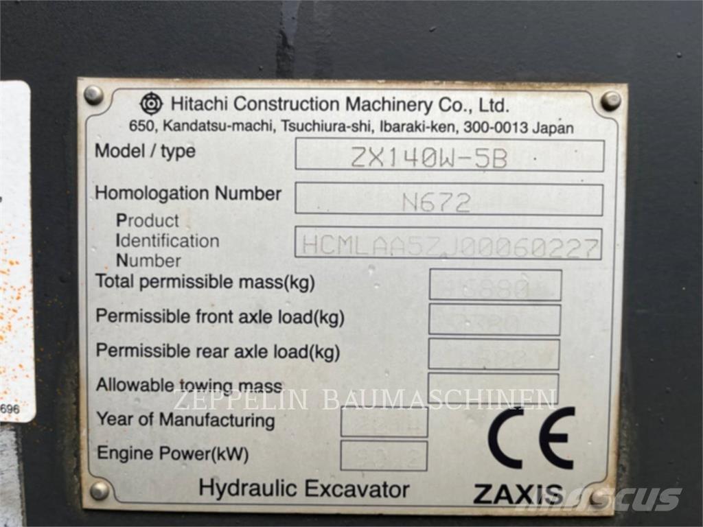 Hitachi ZX140W-5 Колёсные экскаваторы