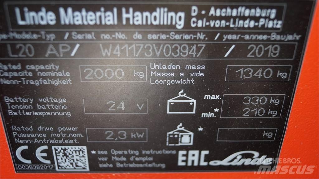Linde L20APi Ручные штабелёры с электроподъёмом