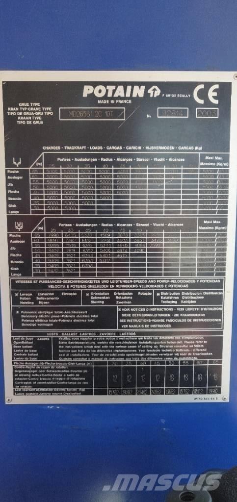 Potain MD265 Башенные краны