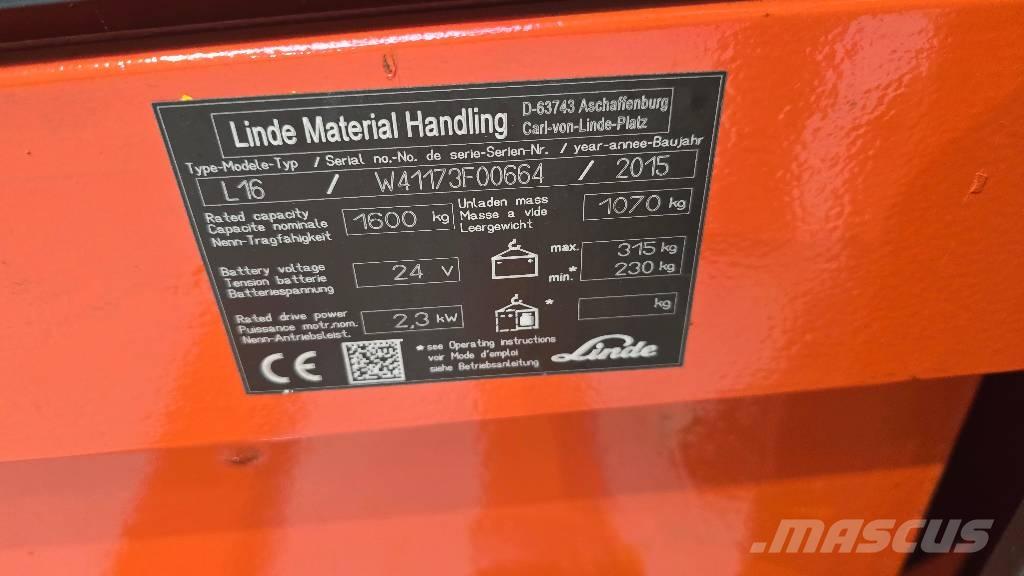 Linde L 16 Ручные штабелёры с электроподъёмом