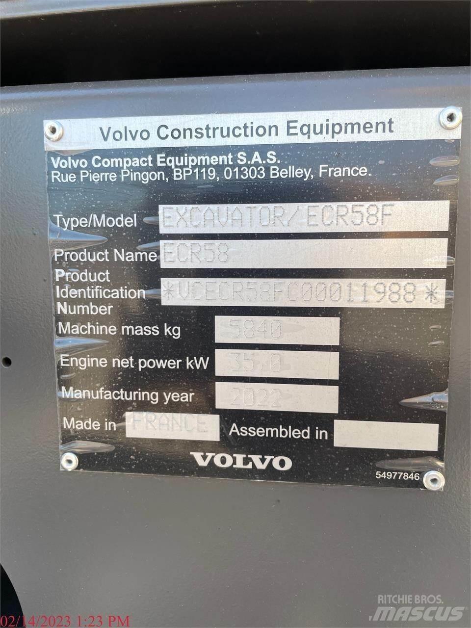 Volvo ECR58F Гусеничные экскаваторы