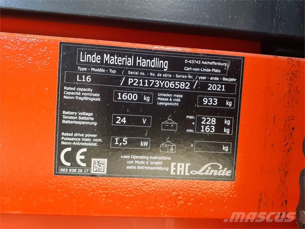 Linde L16i Ручные штабелёры с электроподъёмом