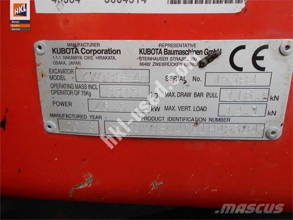 Kubota KX 080-4 Мини-экскаваторы