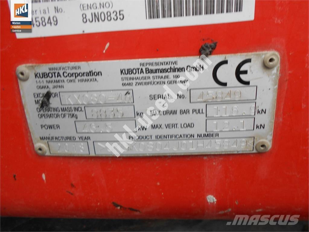 Kubota KX 080-4 Мини-экскаваторы