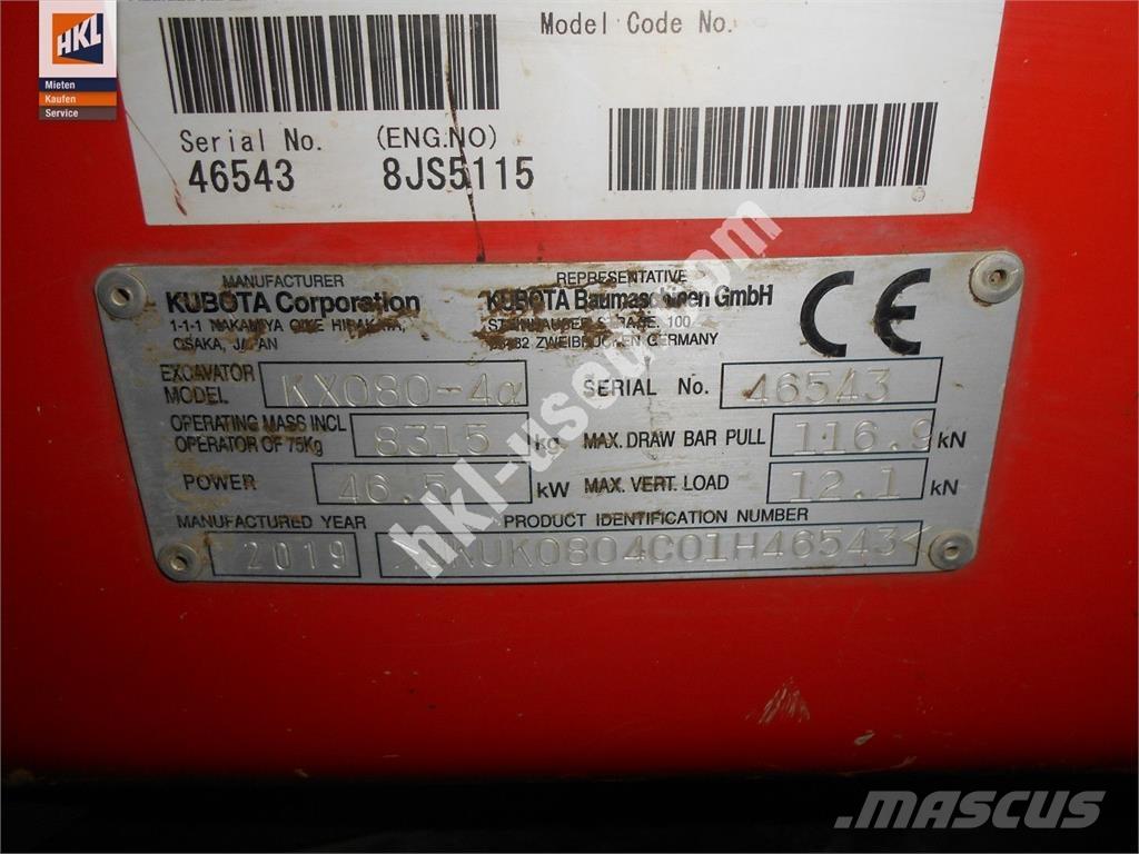 Kubota KX 080-4 Мини-экскаваторы