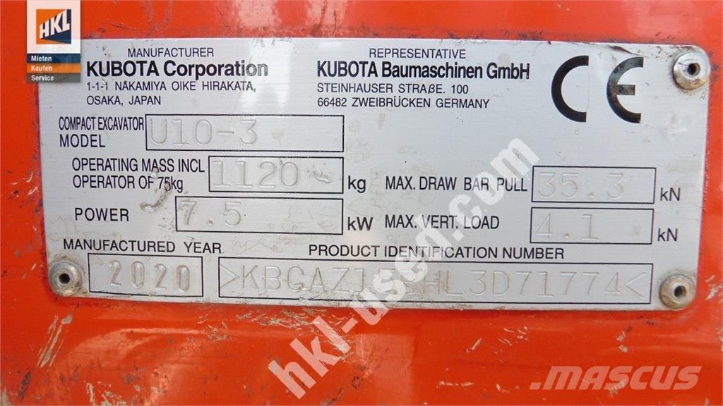 Kubota U 10-3 Мини-экскаваторы