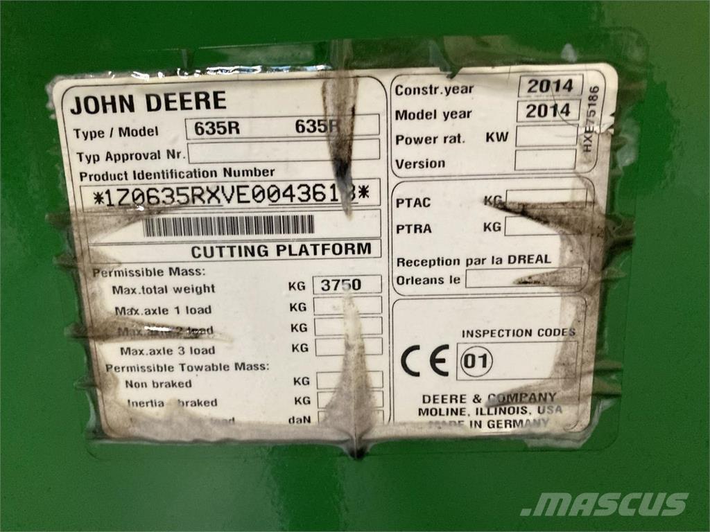 John Deere 635R Жатки