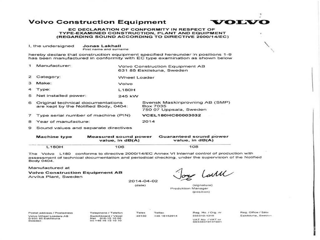 Volvo L180H Фронтальные погрузчики