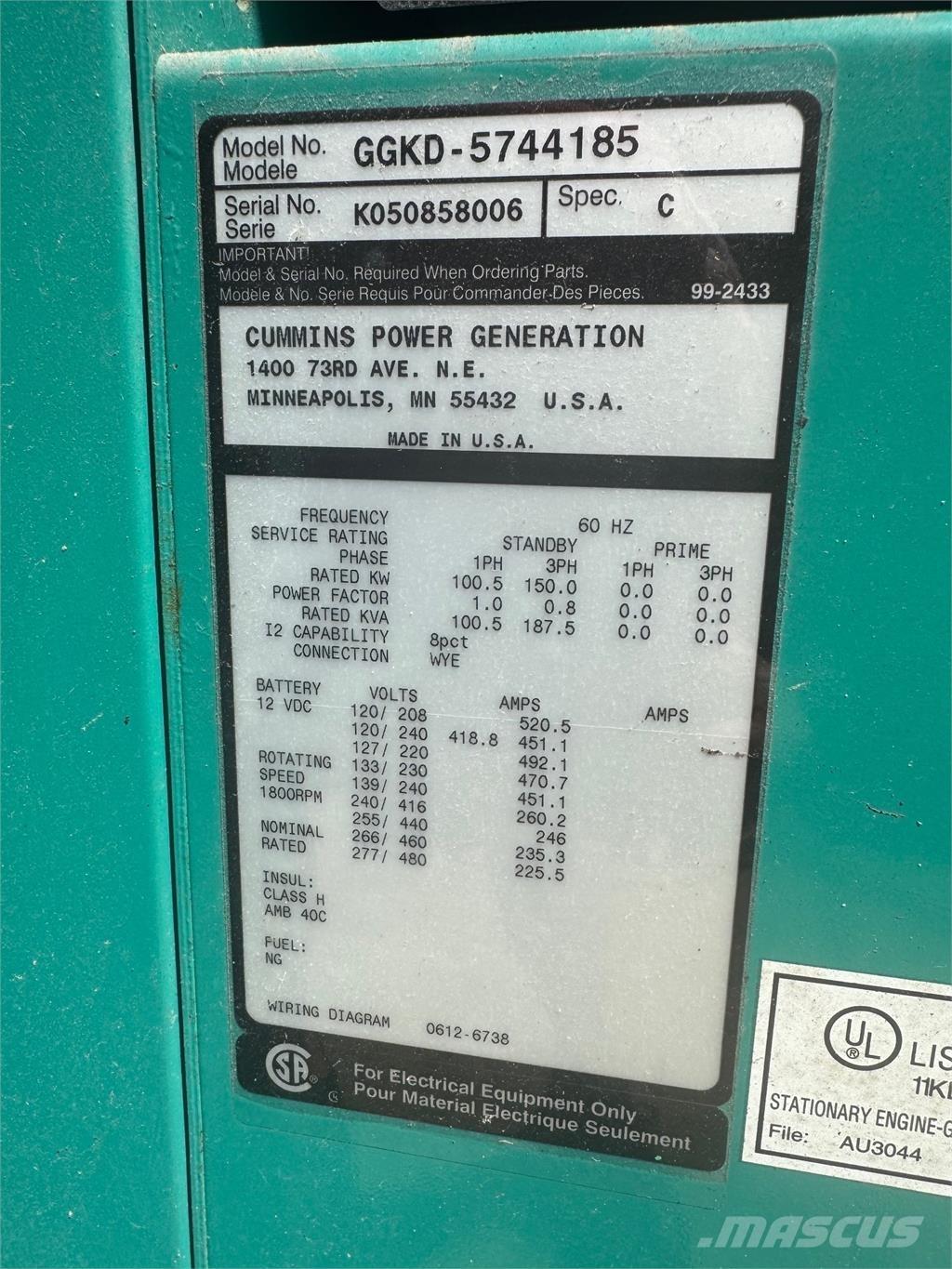 Cummins 150kW Газовые генераторы
